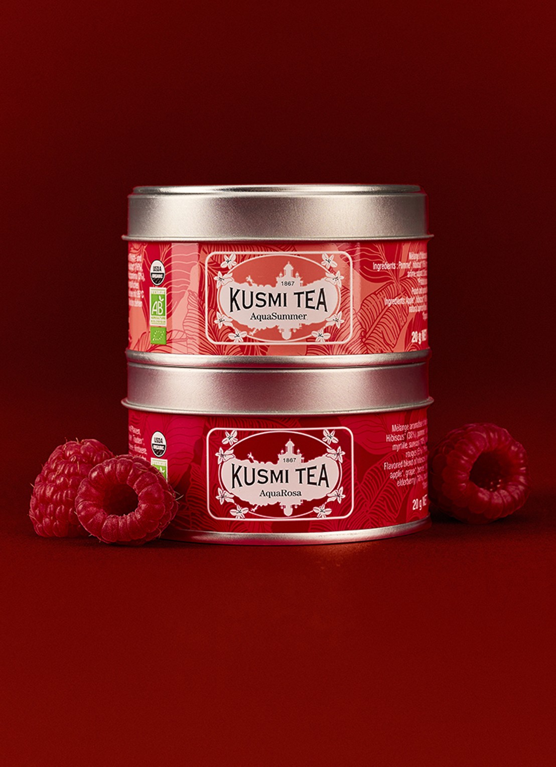 Kusmi Tea AquaRosa and AquaSummer losse thee 2 stuks in giftbox - voorkant 2 beige