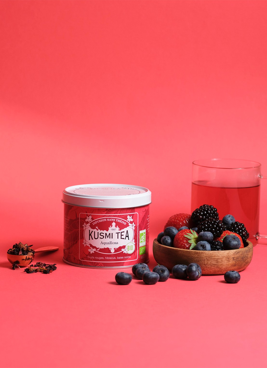 Kusmi Tea AquaRosa losse thee 100 gram - detail 2 donkerroze
