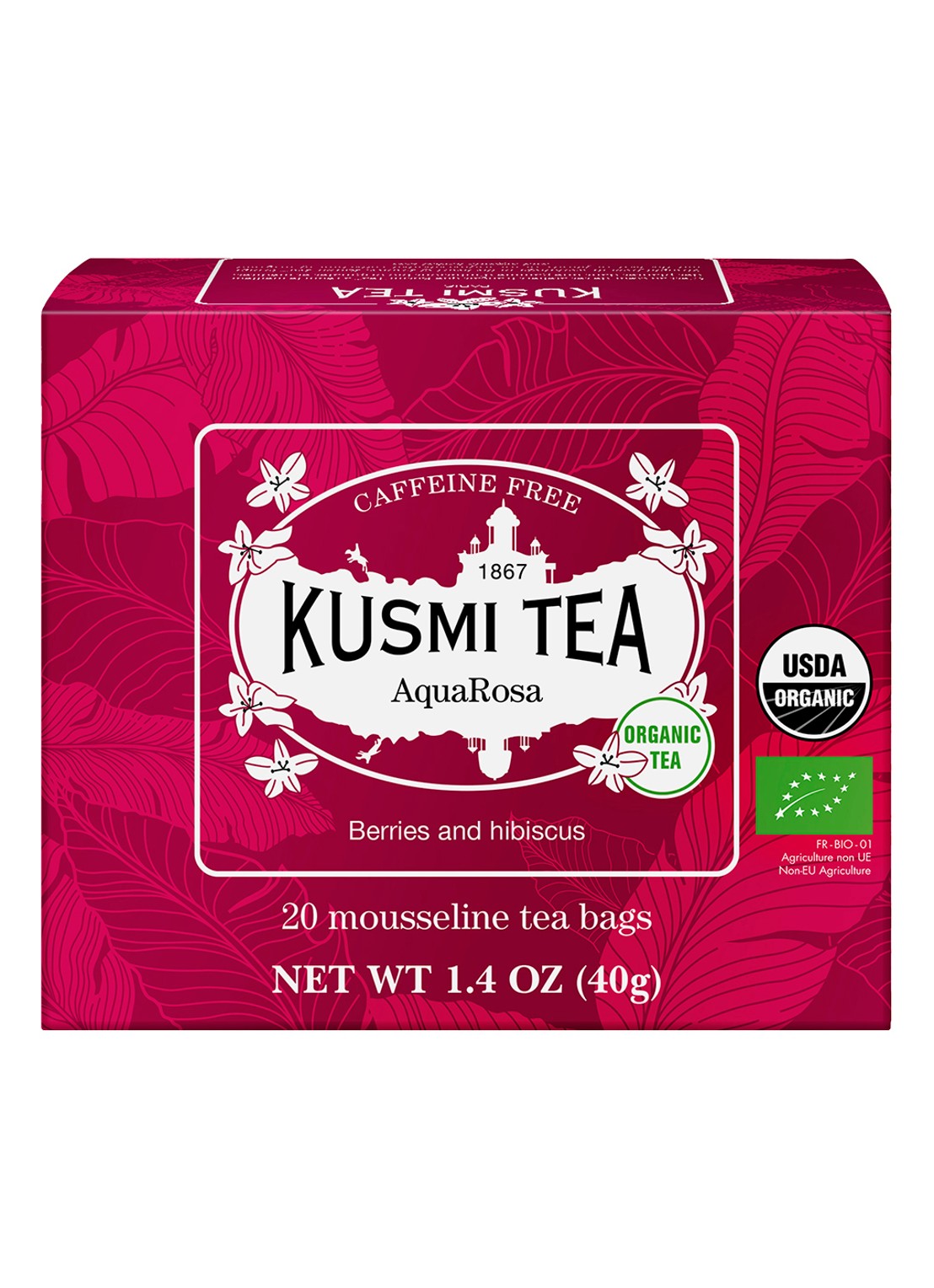 Kusmi Tea Aquarose theezakjes 20 stuks - voorkant beige