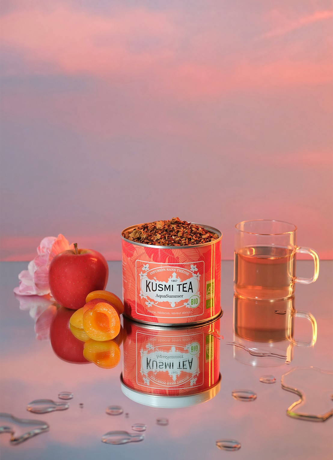 Kusmi Tea AquaSummer losse thee 100 gram - detail perzikroze