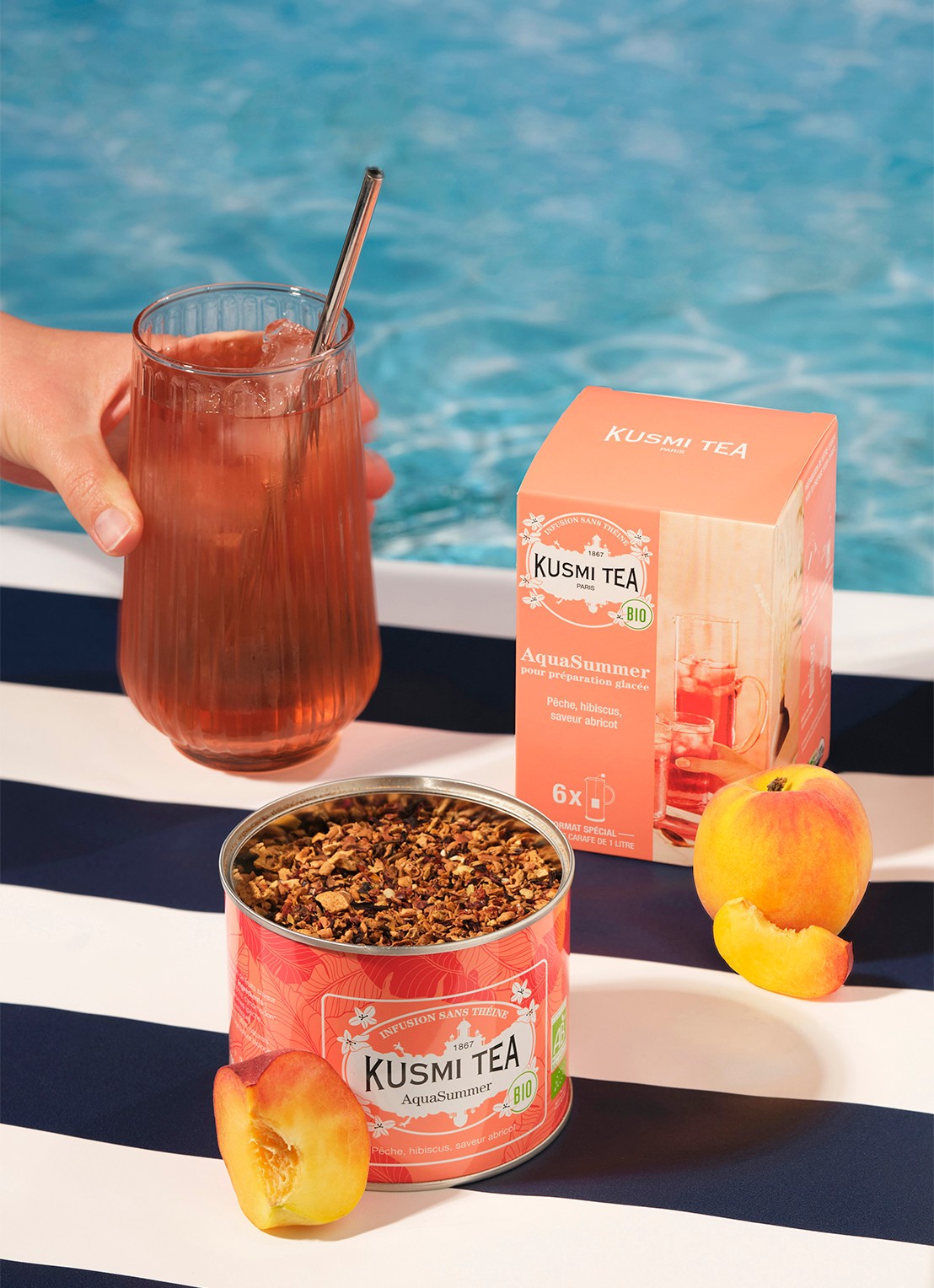 Kusmi Tea AquaSummer losse thee 100 gram - voorkant 7 perzikroze
