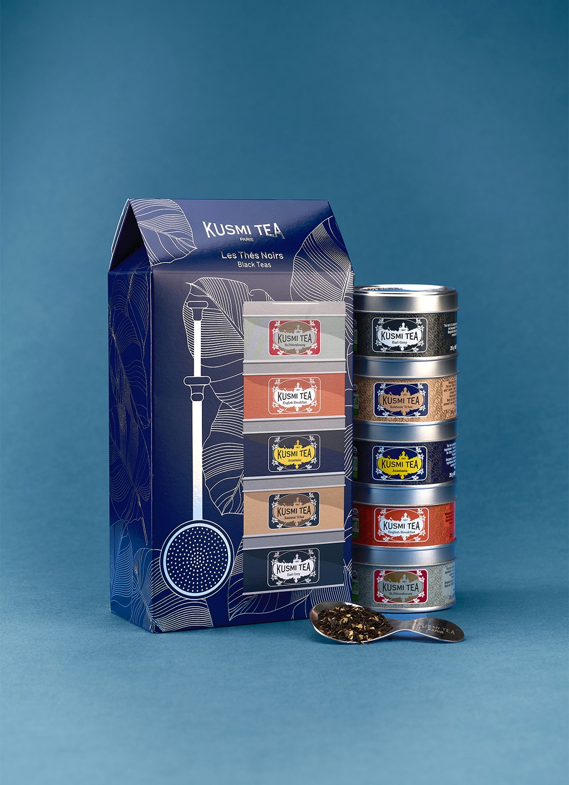 Kusmi Tea Black Teas losse thee met thee-infuser in geschenkverpakking 100 gram - achterkant 5 beige