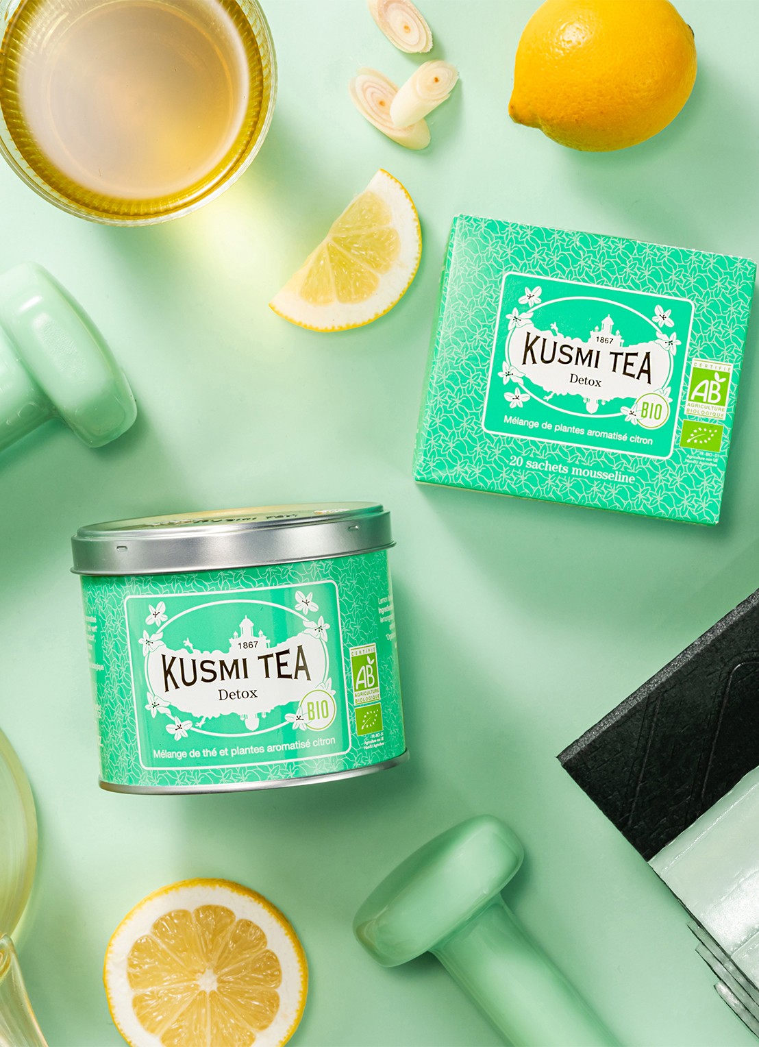 Kusmi Tea Detox losse thee 90 gram - voorkant 4 turquoise