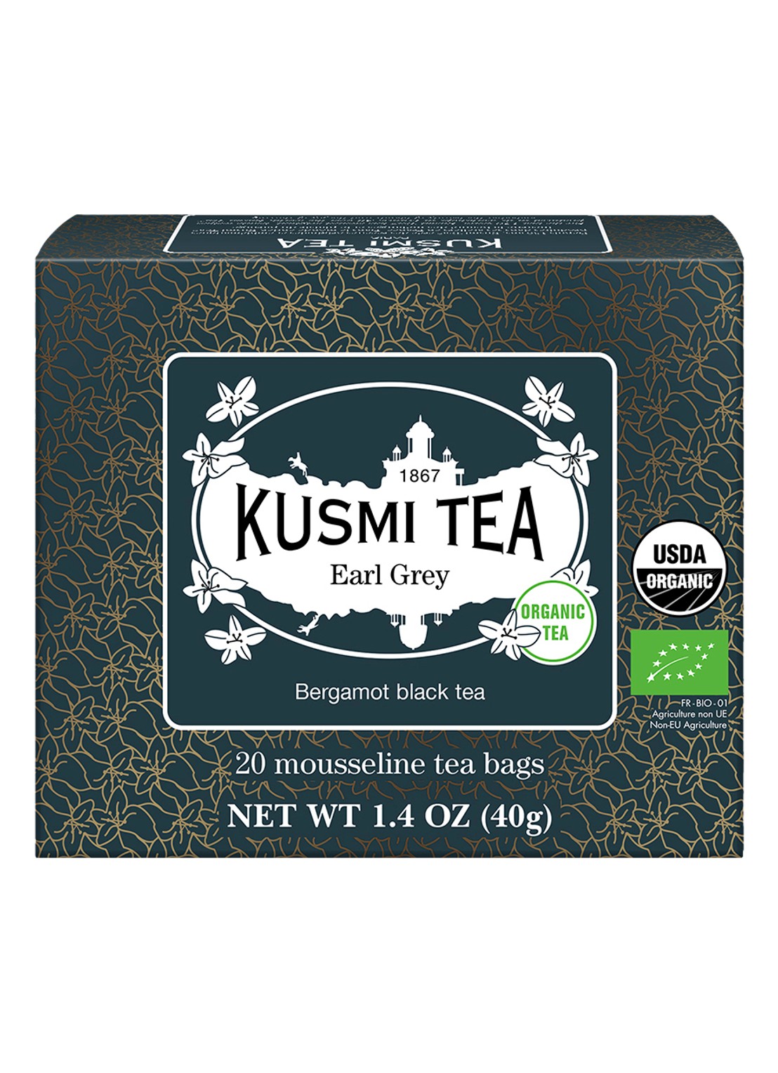 Kusmi Tea Earl Grey theezakjes 20 stuks - voorkant beige