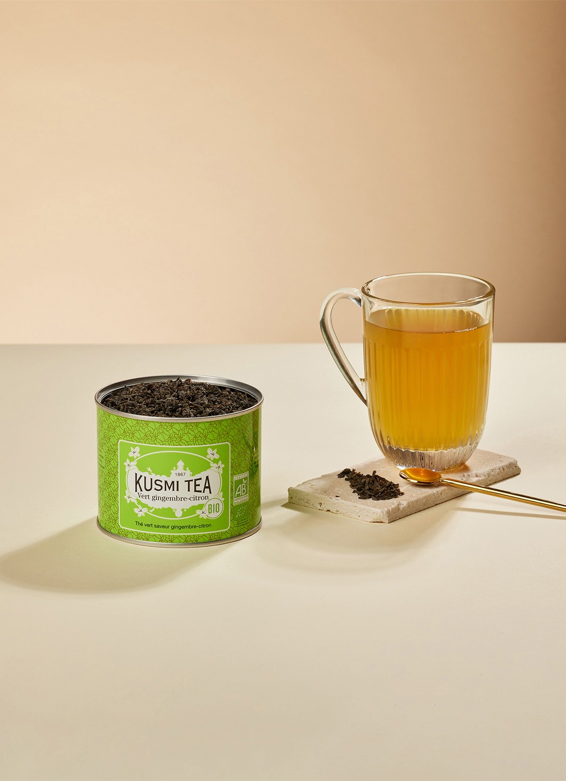 Kusmi Tea Green Ginger Lemon losse thee 100 gram - detail 4 groen