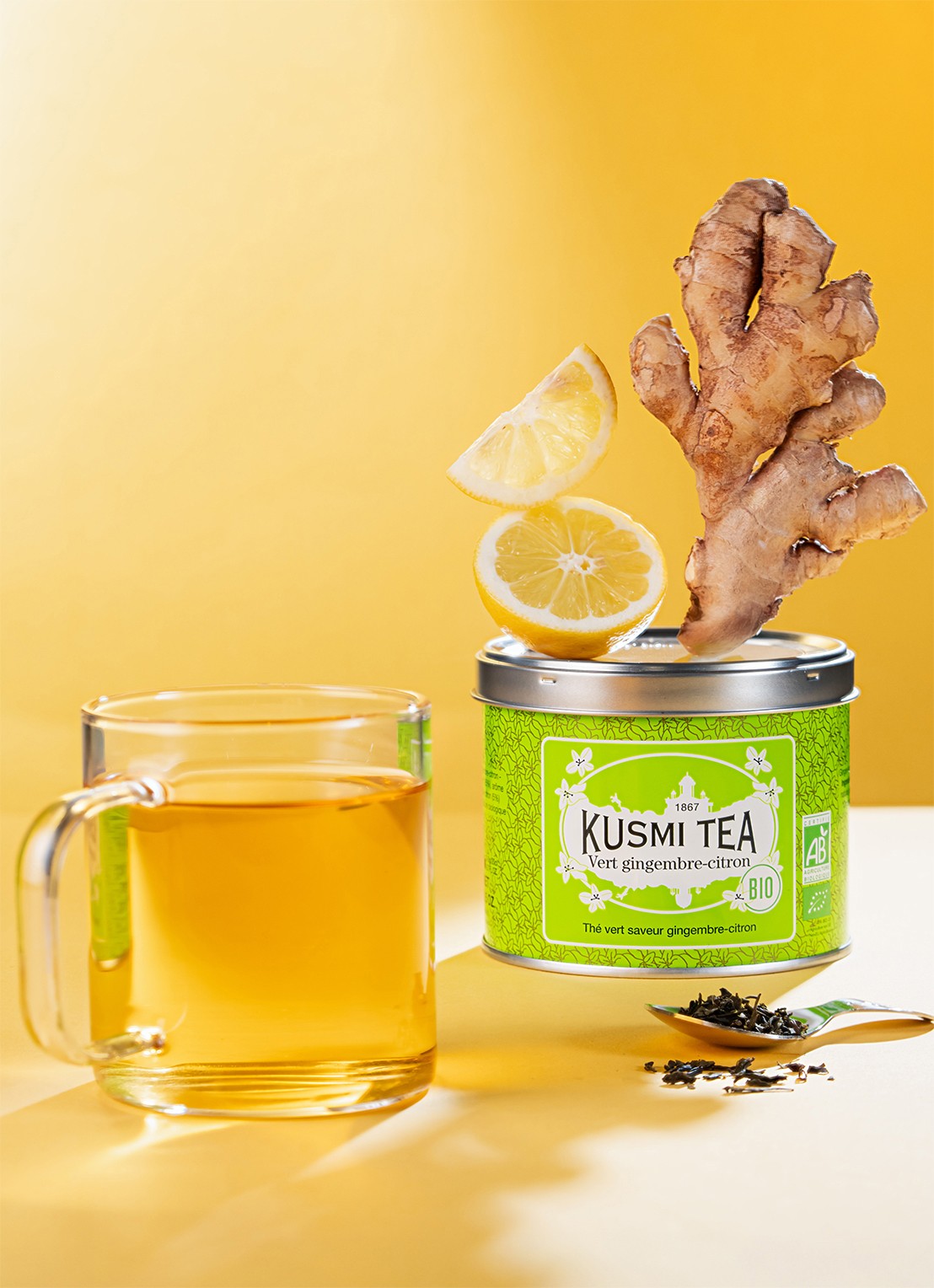 Kusmi Tea Green Ginger Lemon losse thee 100 gram - detail 2 groen
