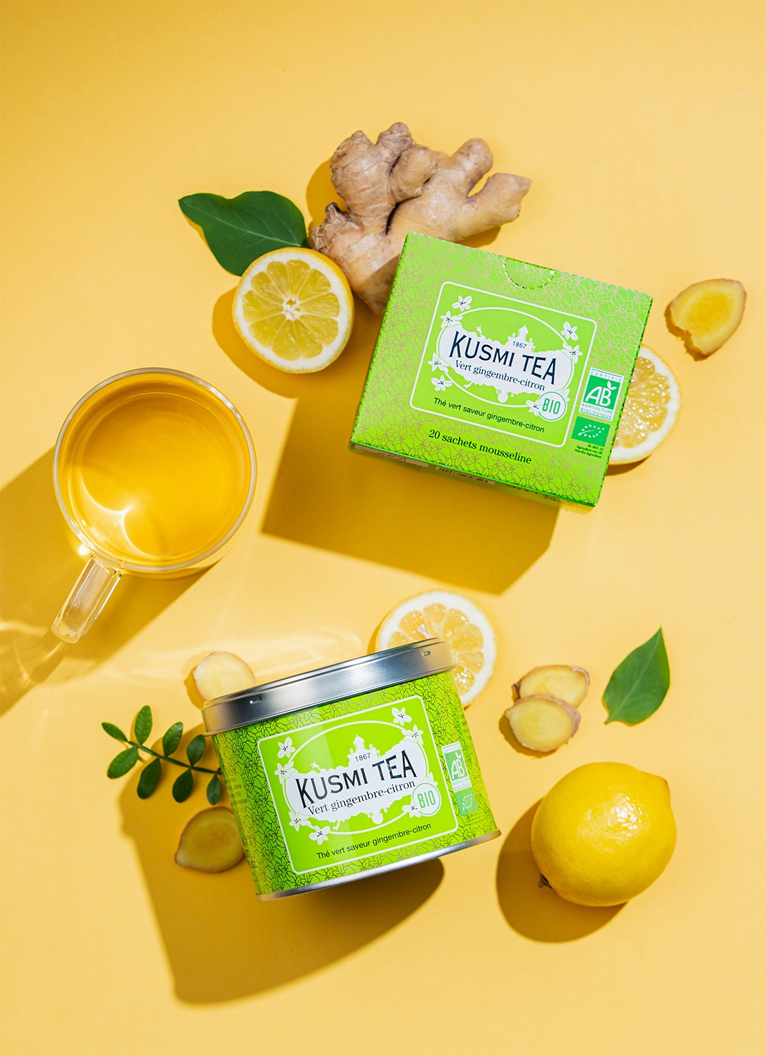 Kusmi Tea Green Ginger Lemon losse thee 100 gram - detail 3 groen