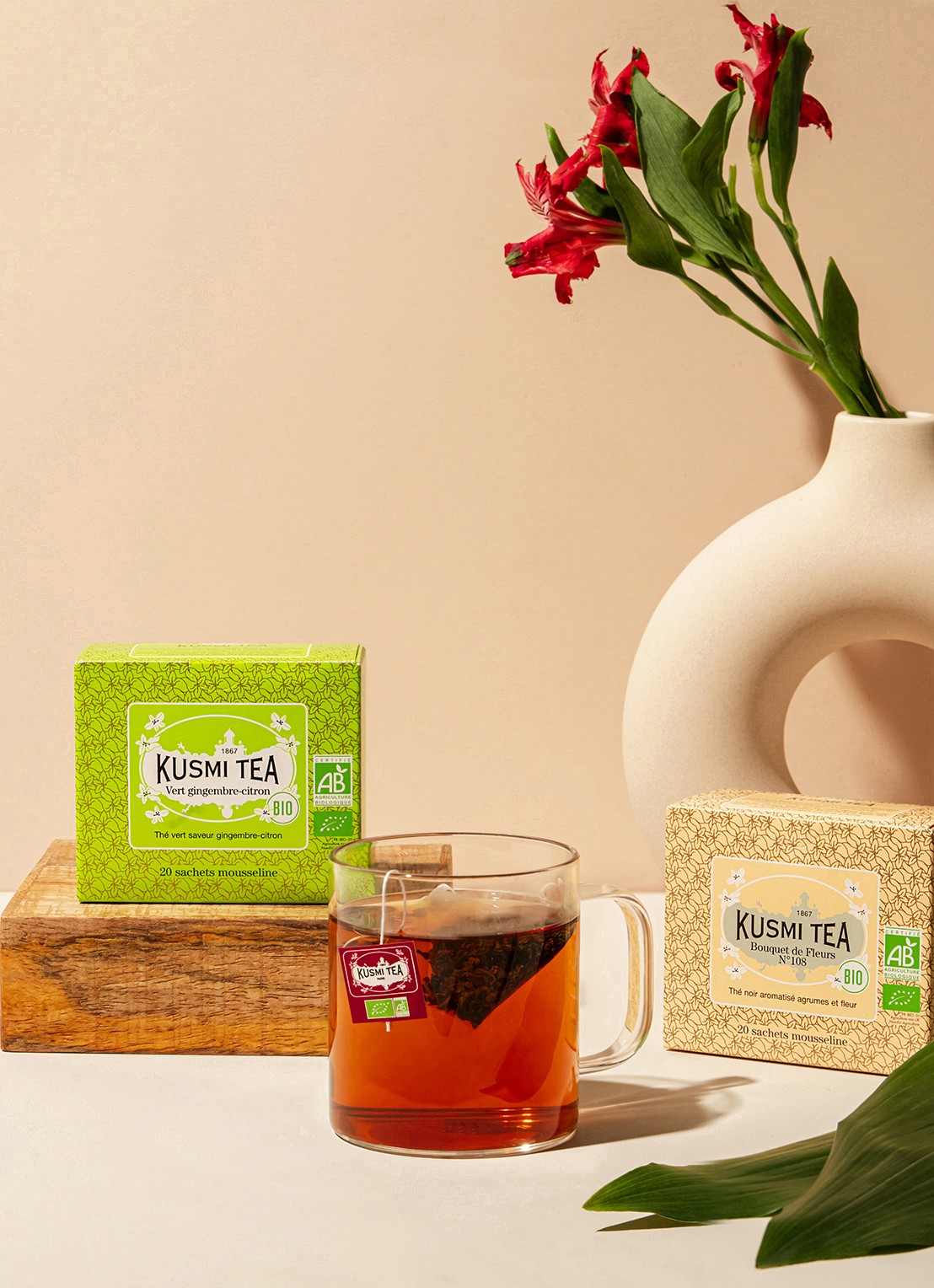 Kusmi Tea Green Ginger Lemon theezakjes 20 stuks - achterkant beige