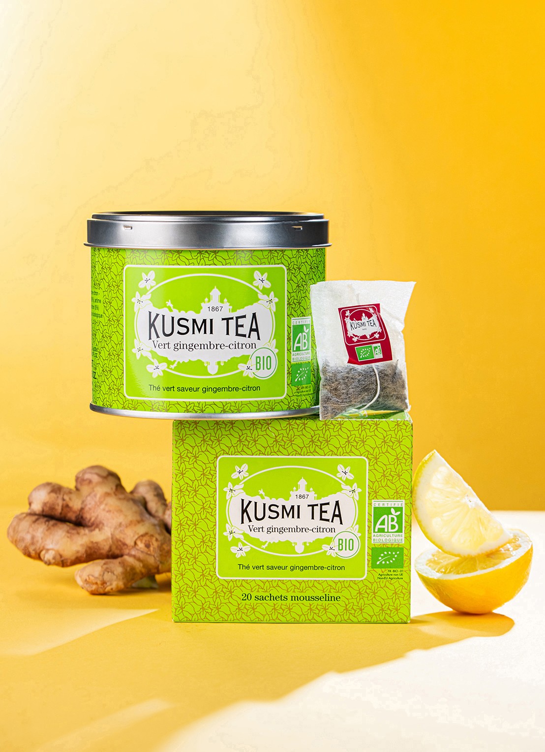 Kusmi Tea Green Ginger Lemon theezakjes 20 stuks - detail 2 beige