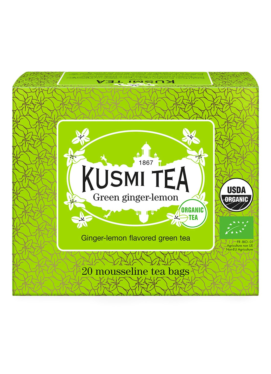 Kusmi Tea Green Ginger Lemon theezakjes 20 stuks - voorkant 3 beige