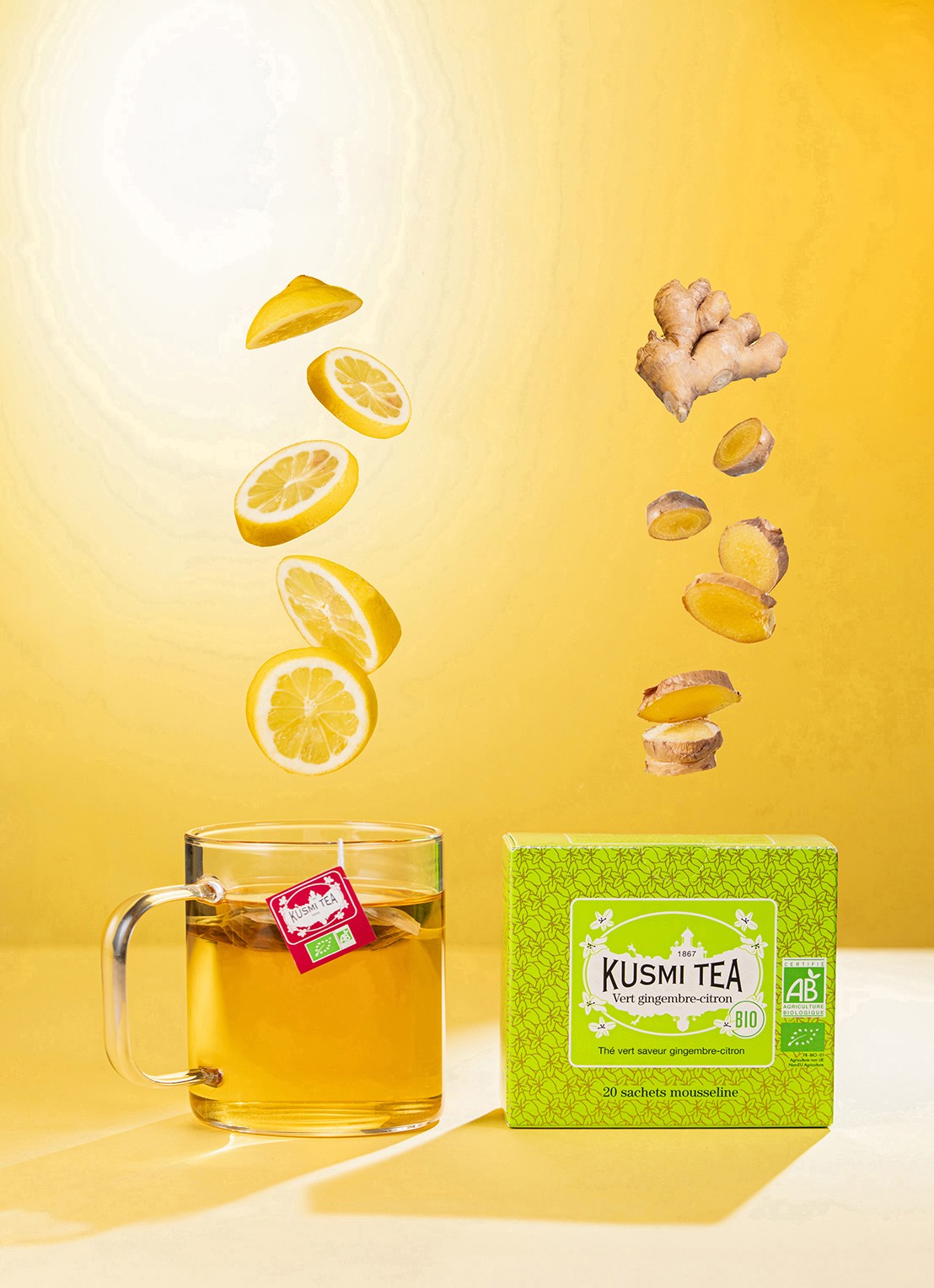 Kusmi Tea Green Ginger Lemon theezakjes 20 stuks - voorkant 4 beige