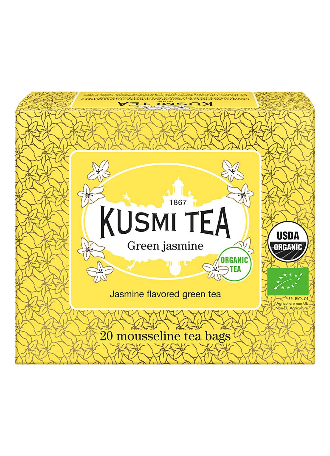 Kusmi Tea Green Jasmine theezakjes 20 stuks - voorkant beige