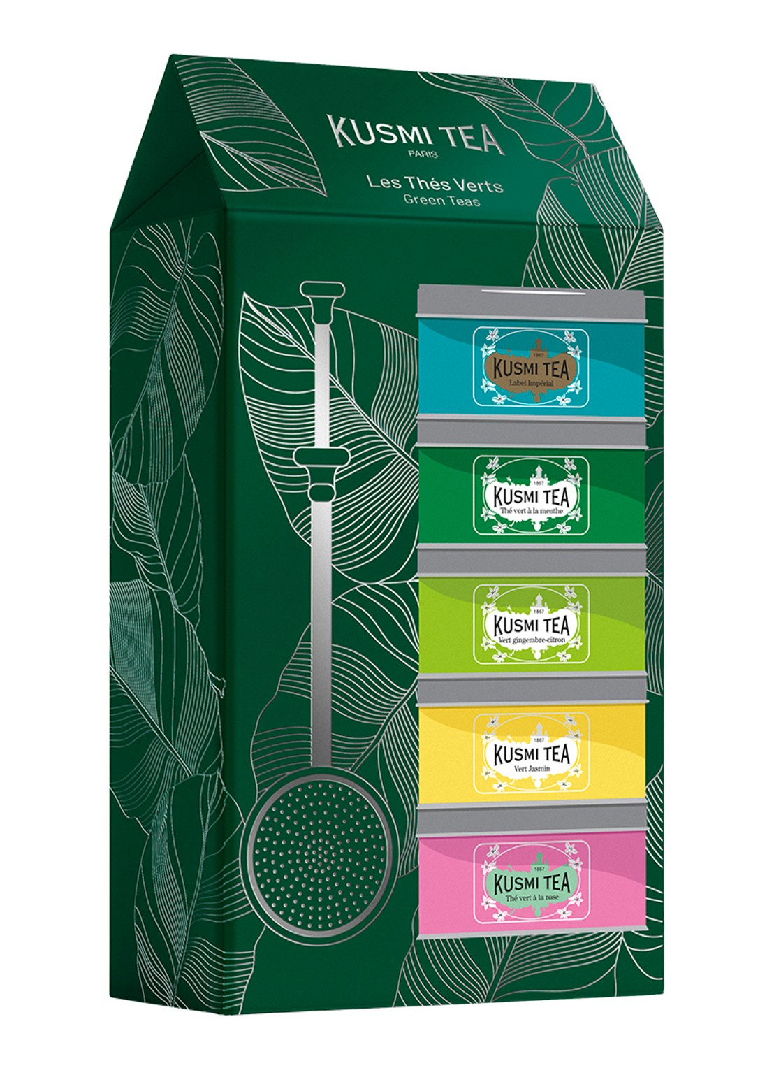 Kusmi Tea Green Teas losse thee met thee-infuser 6-delig in giftbox - voorkant beige