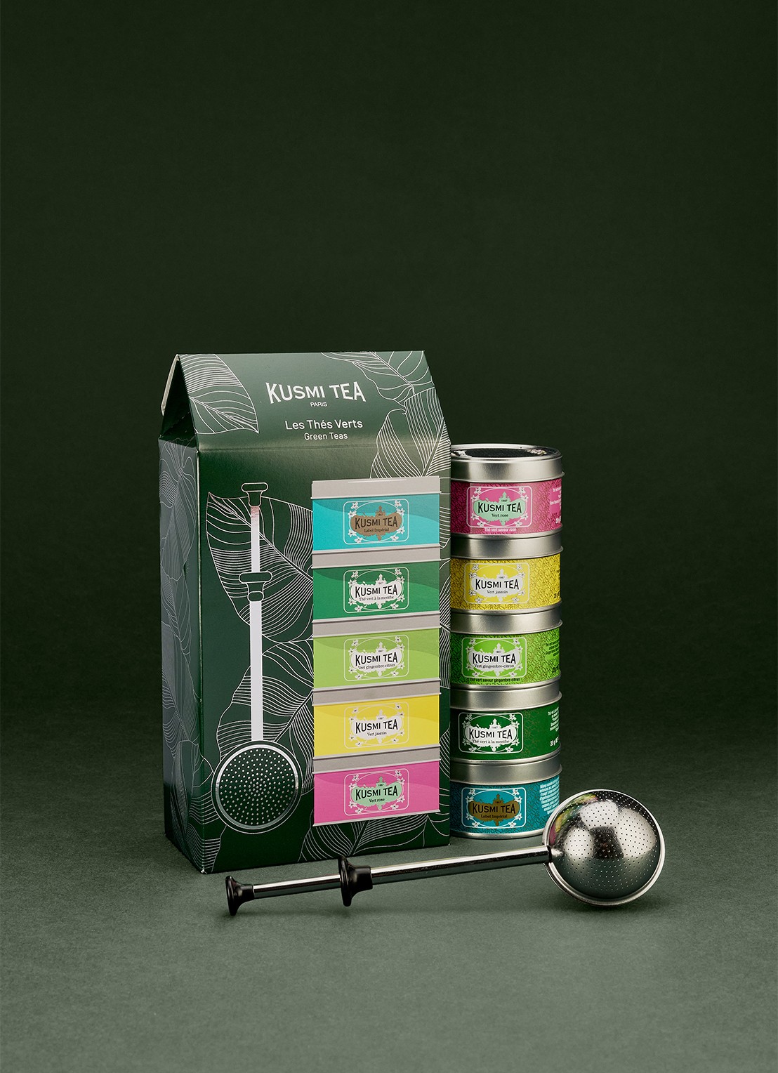 Kusmi Tea Green Teas losse thee met thee-infuser 6-delig in giftbox - voorkant 2 beige