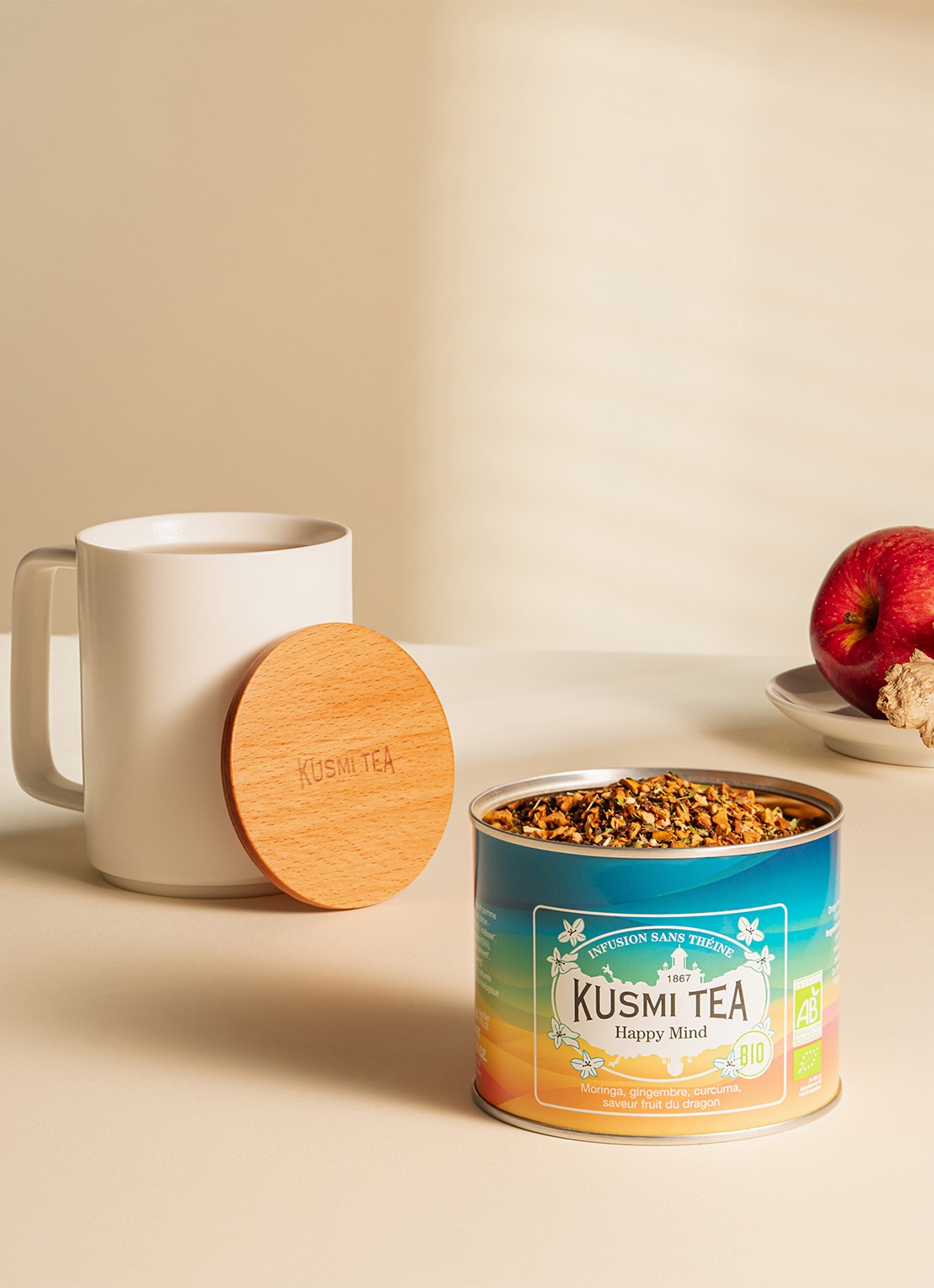 Kusmi Tea Happy Mind losse thee 100 gram - voorkant 2 geel