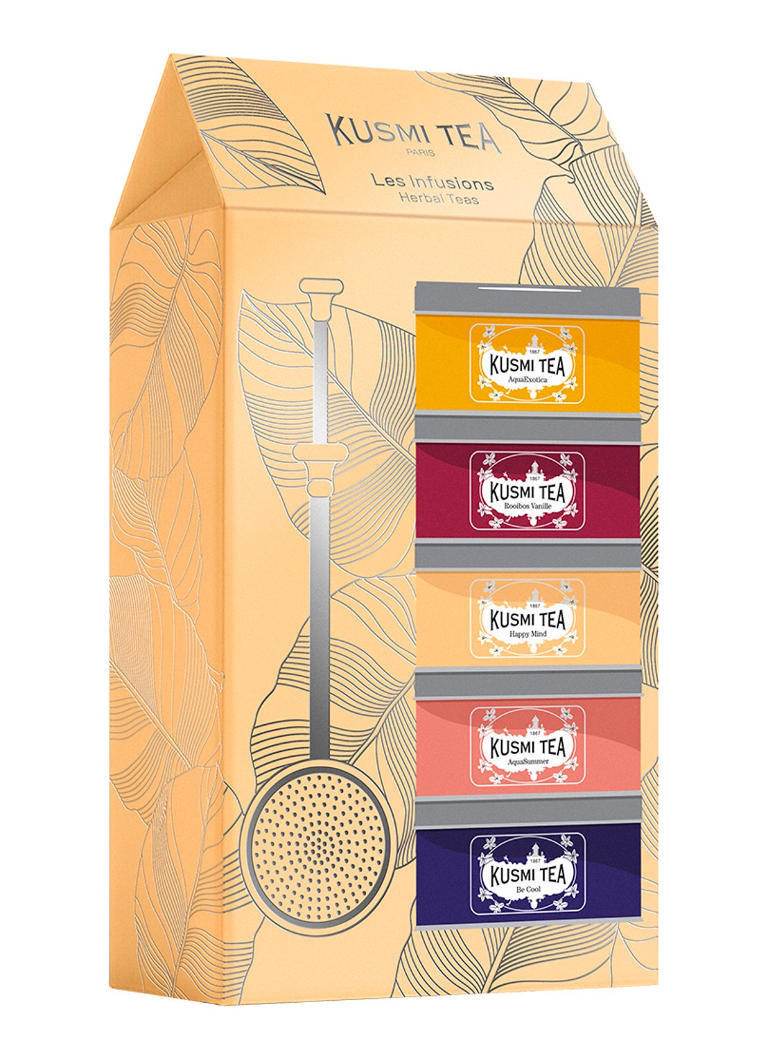 Kusmi Tea Herbal Teas losse thee met thee-infuser 6-delig in giftbox - voorkant 3 beige