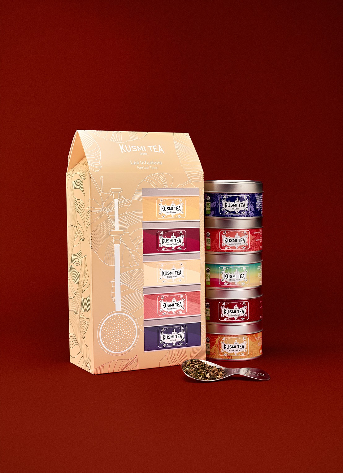 Kusmi Tea Herbal Teas losse thee met thee-infuser 6-delig in giftbox - voorkant 4 beige