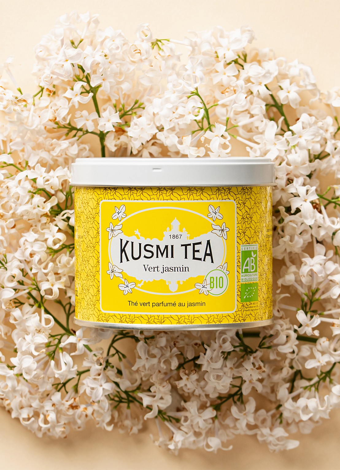 Kusmi Tea Jasmin Green Tea losse thee 90 gram - voorkant 2 geel