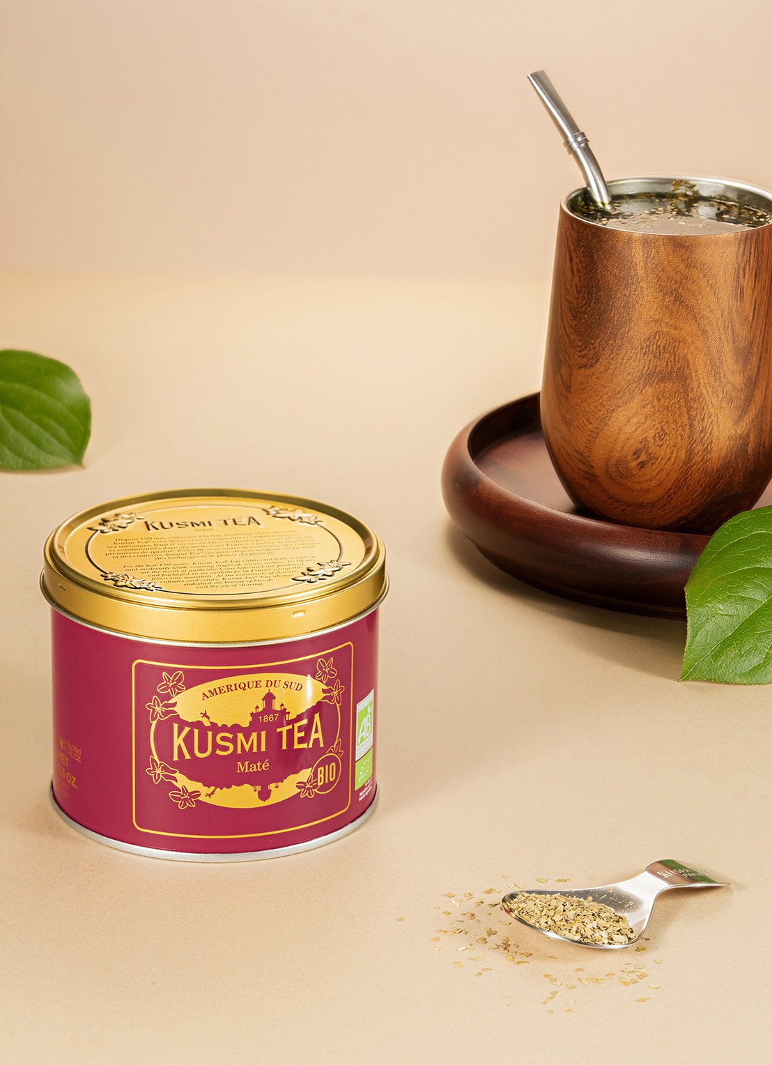Kusmi Tea Maté losse thee in blik 100 gram - voorkant 2 beige
