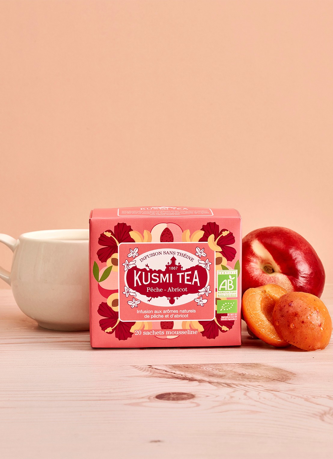 Kusmi Tea Peach Apricot theezakjes 20 stuks - detail 3 beige