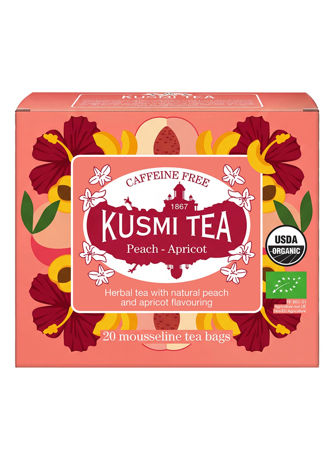 Kusmi Tea Peach Apricot theezakjes 20 stuks - voorkant beige