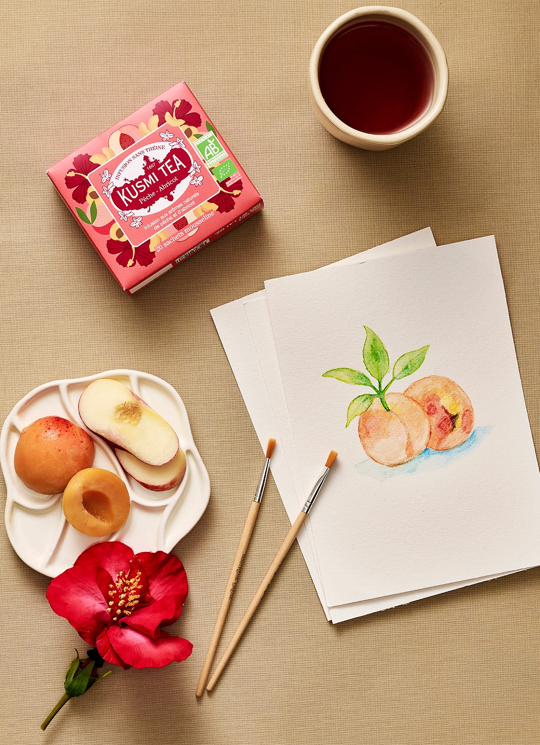 Kusmi Tea Peach Apricot theezakjes 20 stuks - voorkant 2 beige