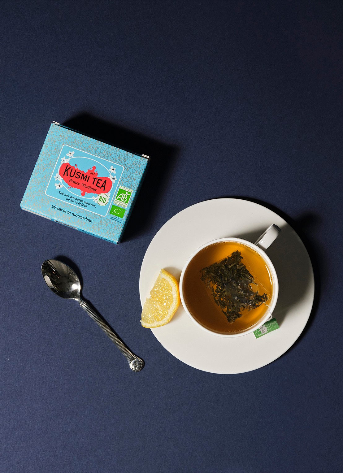Kusmi Tea Prince Vladimir theezakjes 20 stuks - achterkant beige