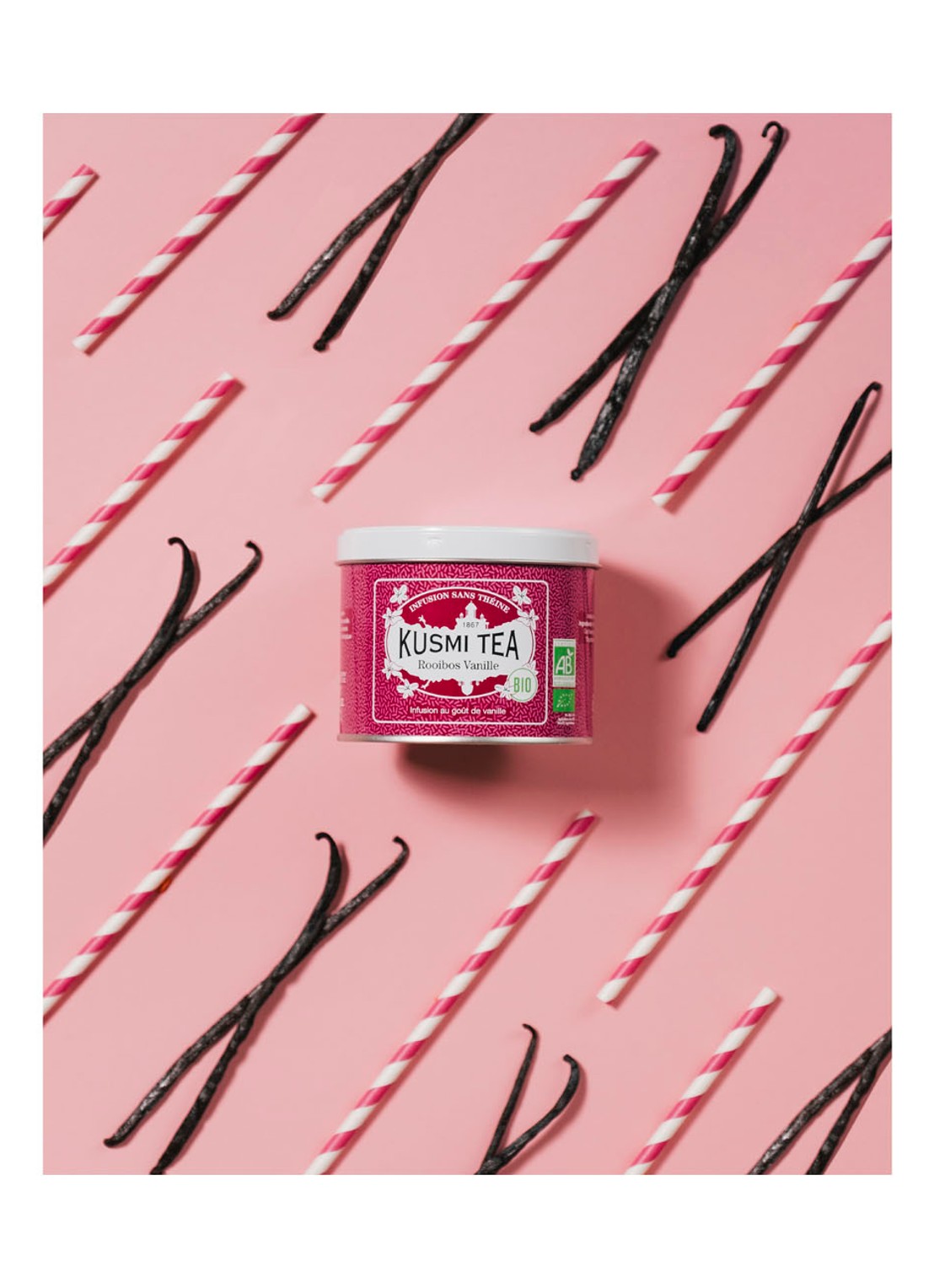 Kusmi Tea Rooibos Vanille losse thee 100 gram - detail 2 donkerroze