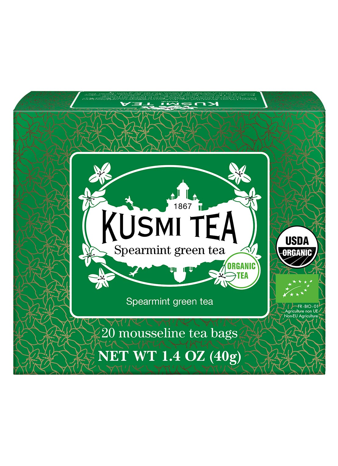 Kusmi Tea Spearmint groene thee theezakjes 20 stuks - voorkant 2 beige