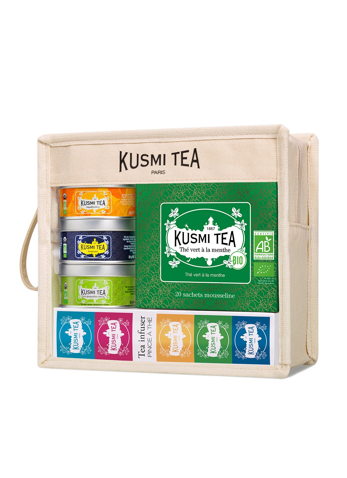 Kusmi Tea Theeset met thee-infuser 100 gram  - voorkant beige