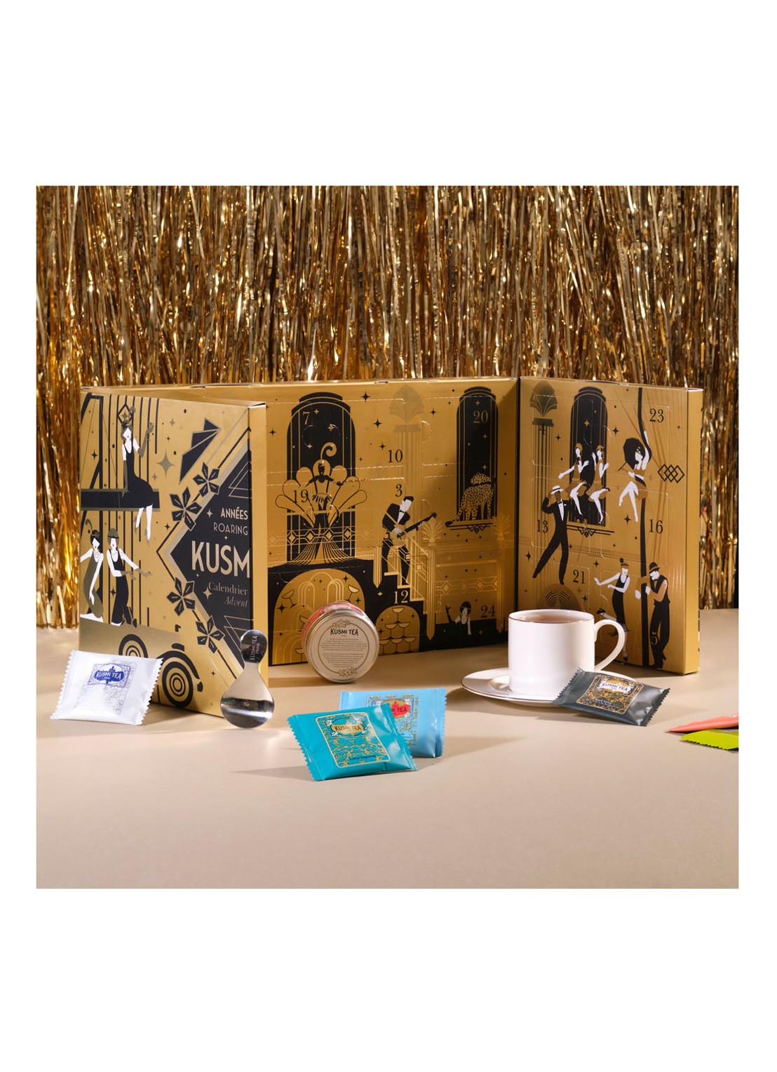 Kusmi Tea Tsarevna biologische thee adventskalender in Roaring Twenties editie 24 stuks - voorkant 2 goud