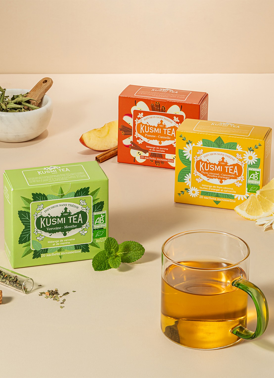 Kusmi Tea Verbana-Mint theezakjes 20 stuks - detail 3 beige