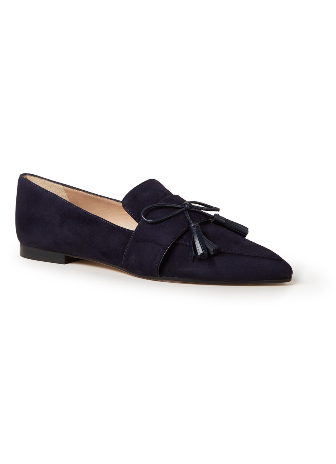 L.K.Bennett Celina loafer van suède met tassels - voorkant blauw