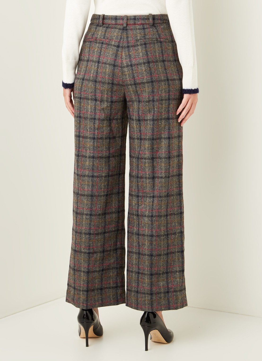 L.K.Bennett Ellen high waist wide fit pantalon met ruitprint - achterkant multicolor