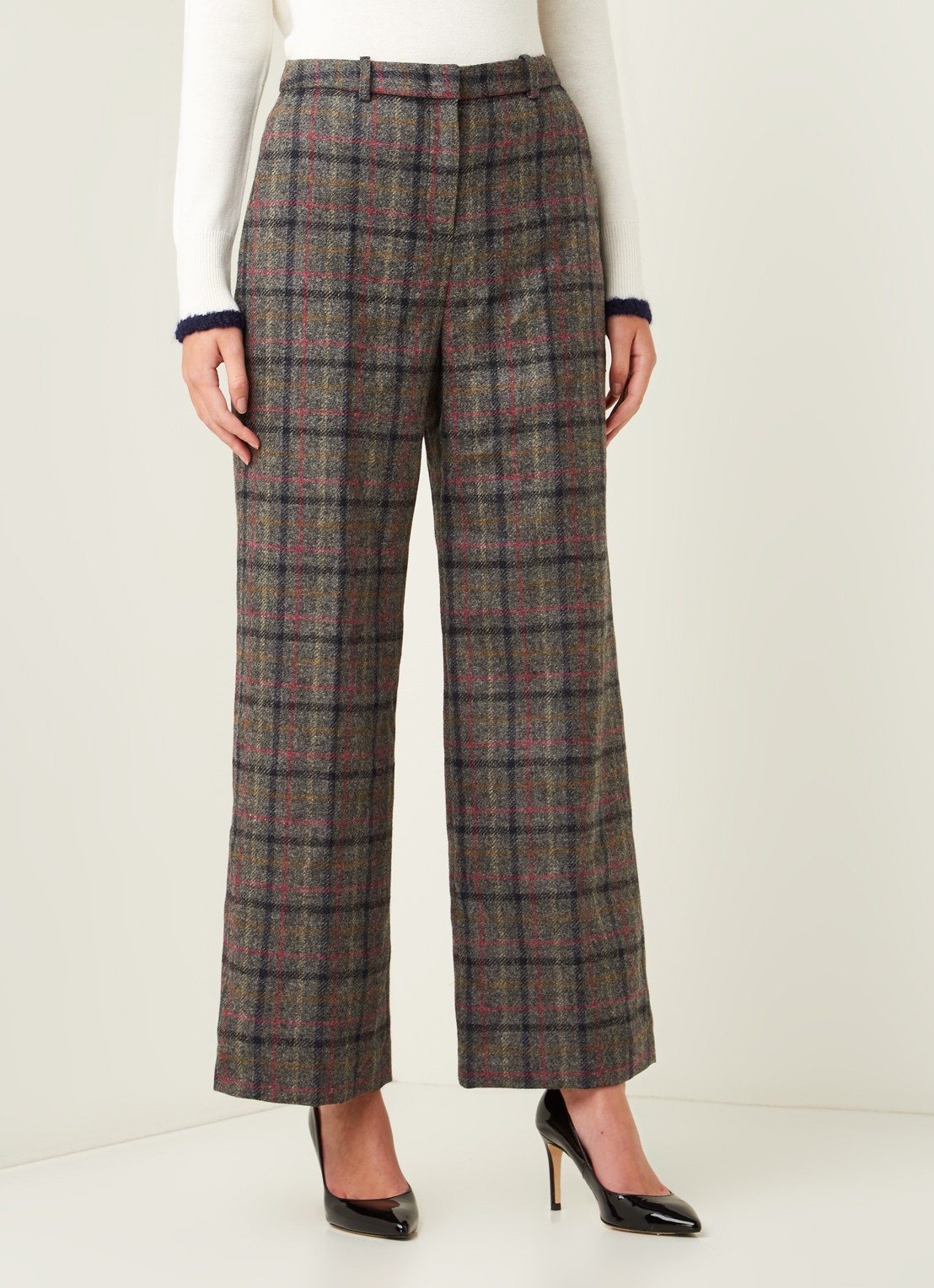 L.K.Bennett Ellen high waist wide fit pantalon met ruitprint - detail 4 multicolor