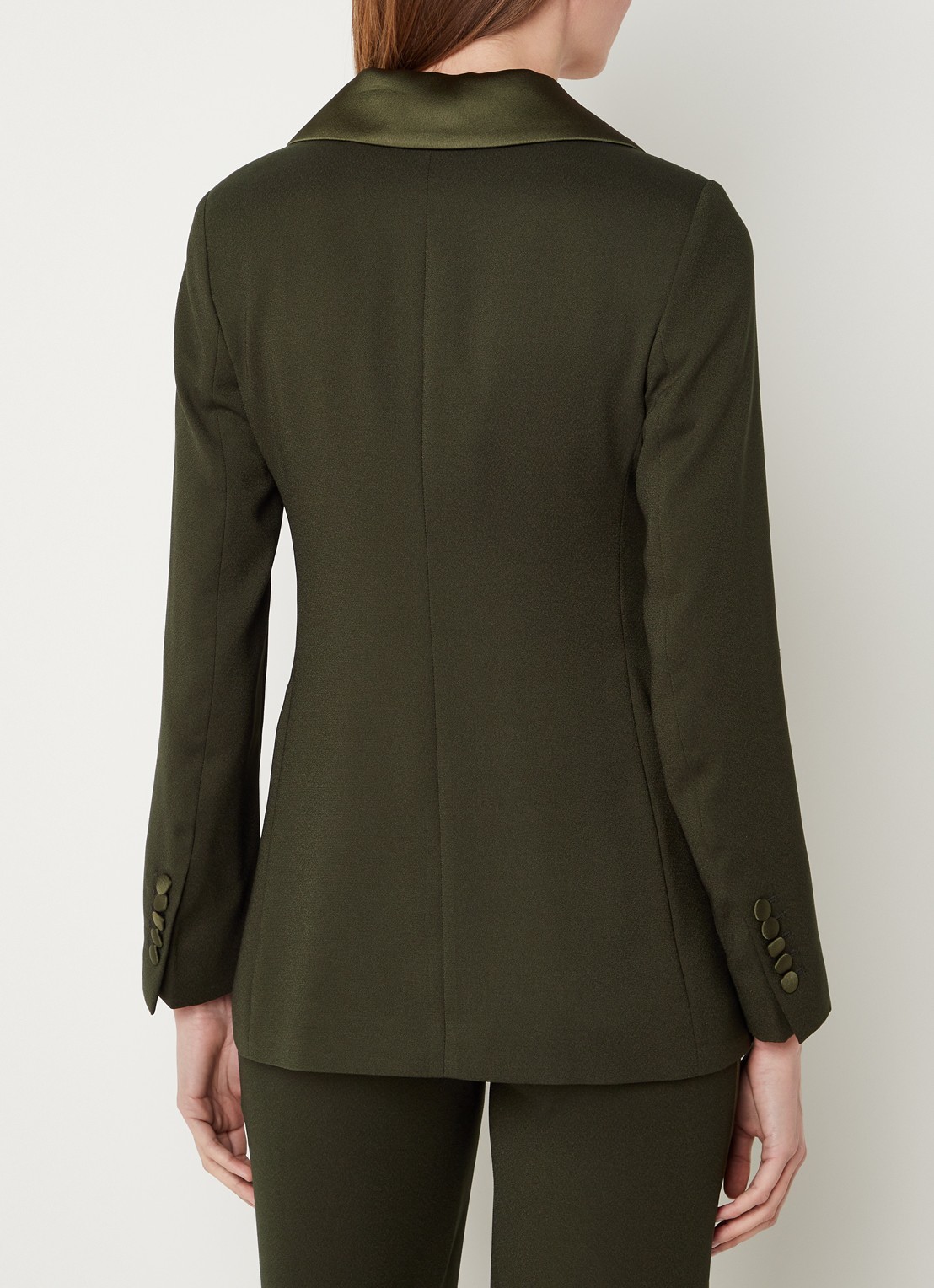 L.K.Bennett Jagger double-breasted blazer met details van satijn  - achterkant 4 legergroen