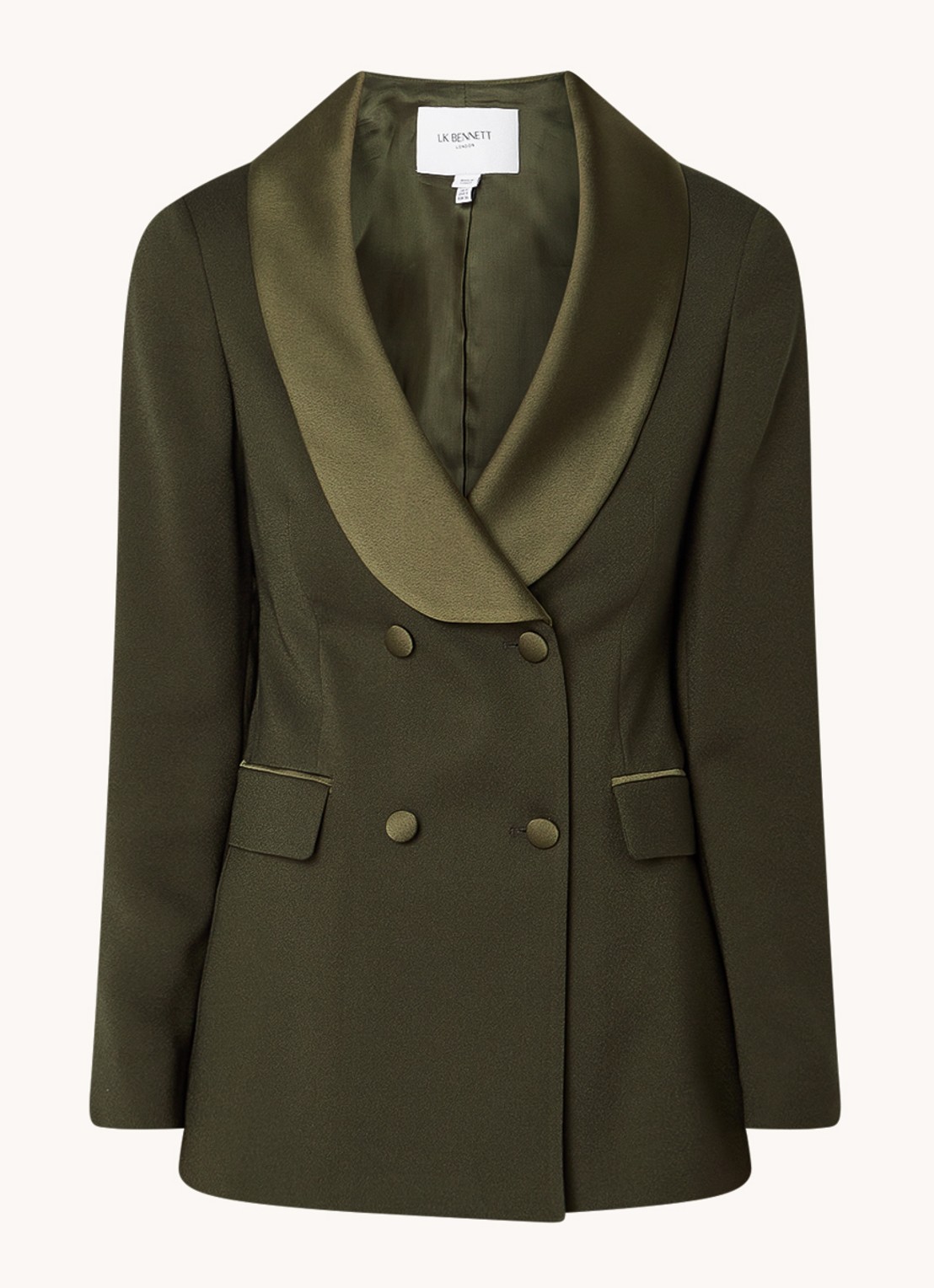 L.K.Bennett Jagger double-breasted blazer met details van satijn  - voorkant 2 legergroen