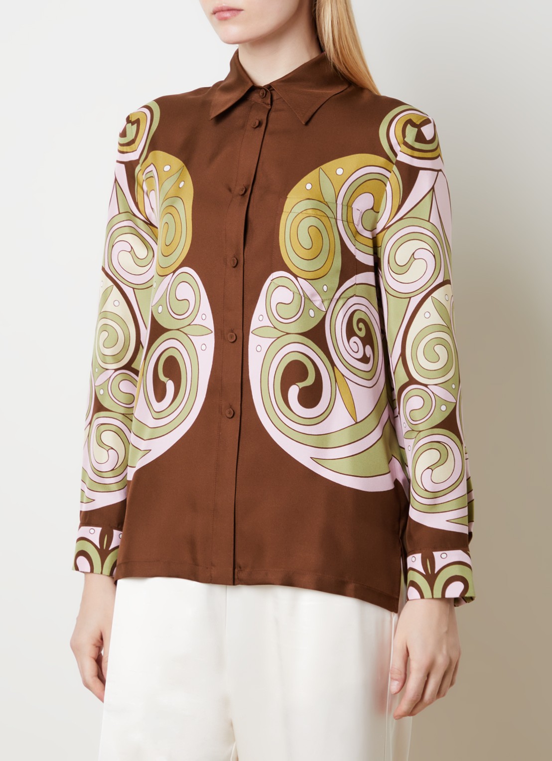 La DoubleJ Boy blouse van zijde met print - detail 4 roodbruin