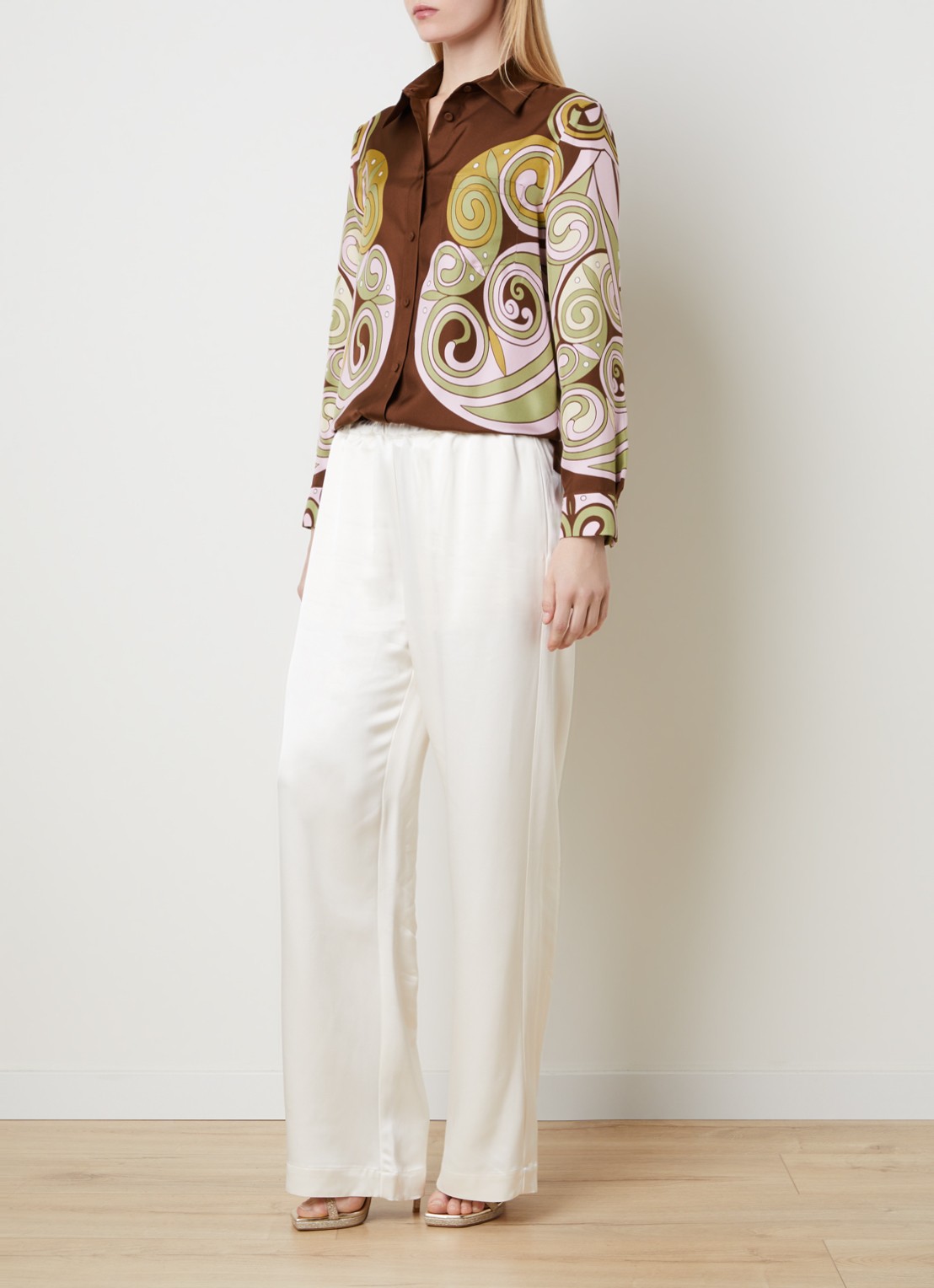 La DoubleJ Boy blouse van zijde met print - voorkant 3 roodbruin