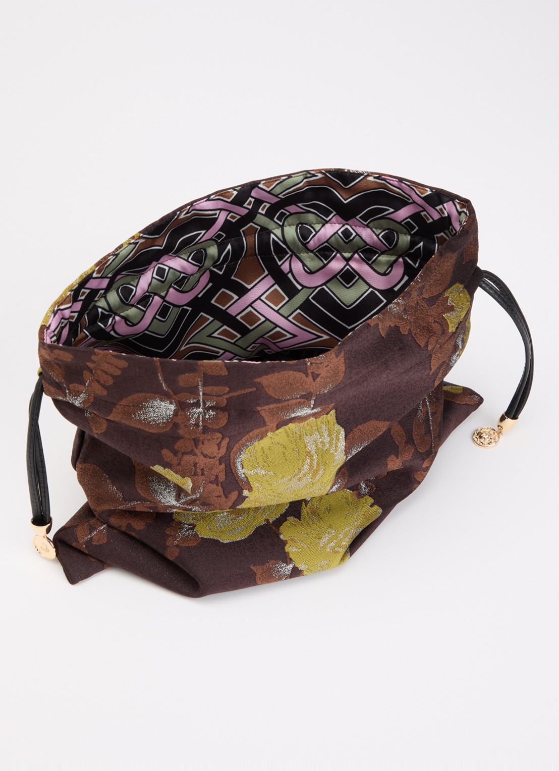 La DoubleJ Dustbag in zijdeblend met jacquarddessin 30 x 28 cm - voorkant 2 donkerbruin