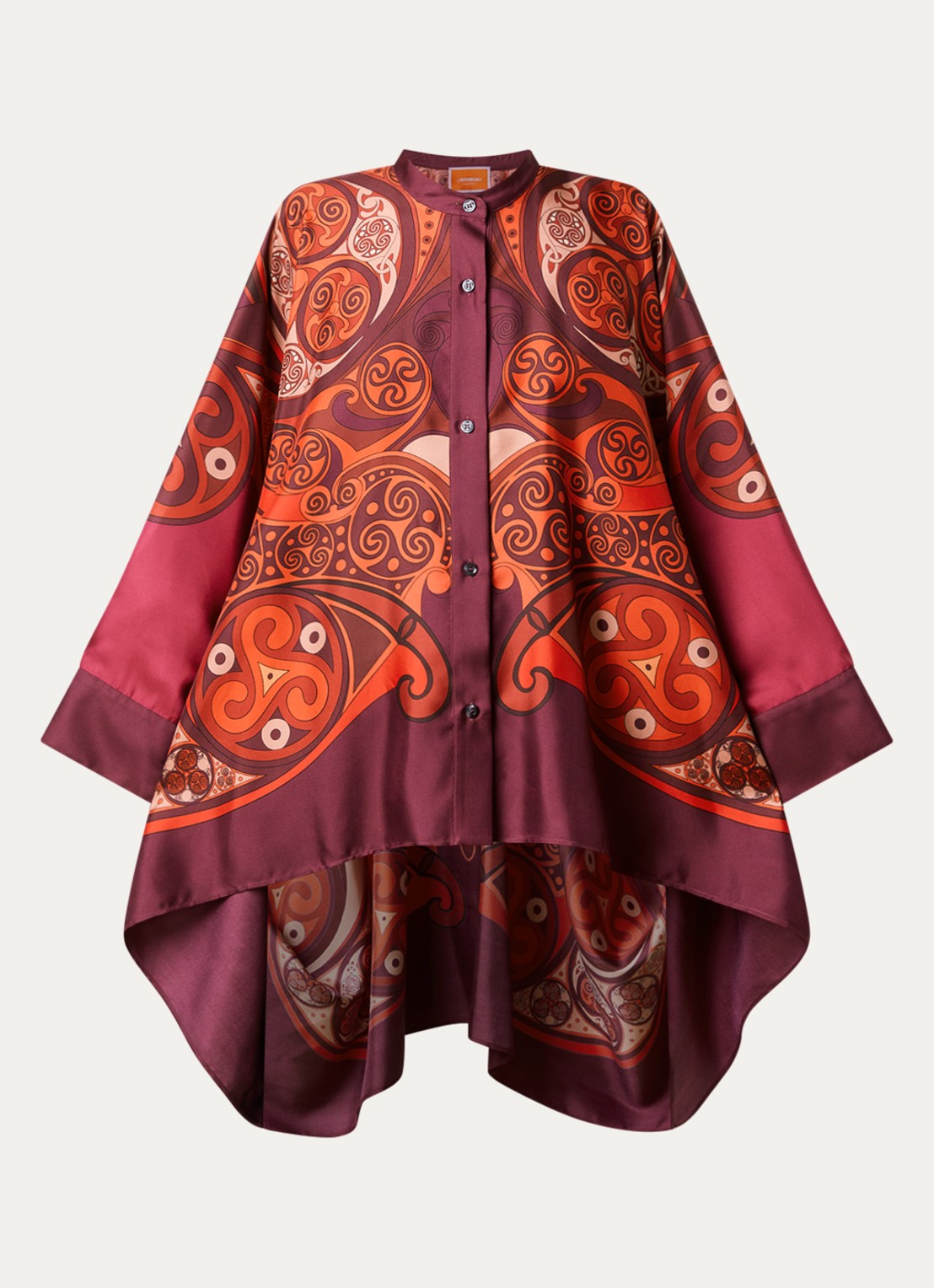 La DoubleJ Foulard blouse van zijde met print - voorkant donkerrood