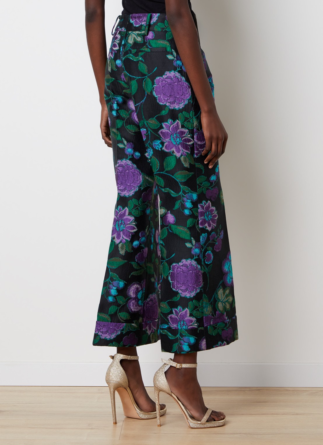 La DoubleJ Hendrix high waist cropped straight fit pantalon met jacquard dessin - achterkant 3 zwart