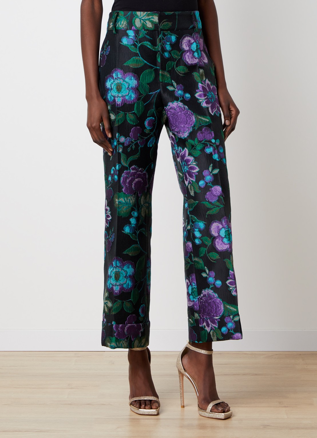 La DoubleJ Hendrix high waist cropped straight fit pantalon met jacquard dessin - detail zwart