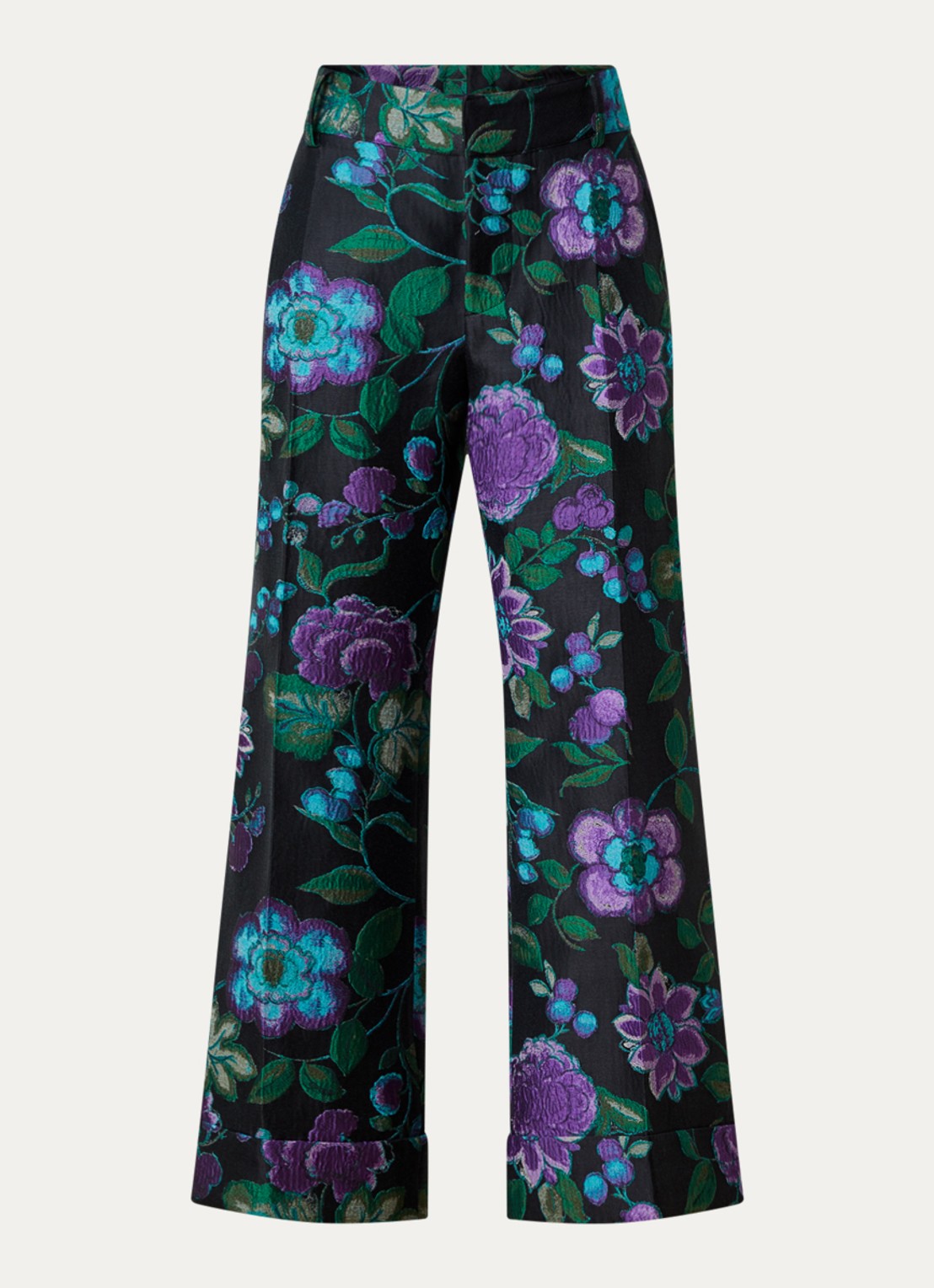 La DoubleJ Hendrix high waist cropped straight fit pantalon met jacquard dessin - voorkant 4 zwart