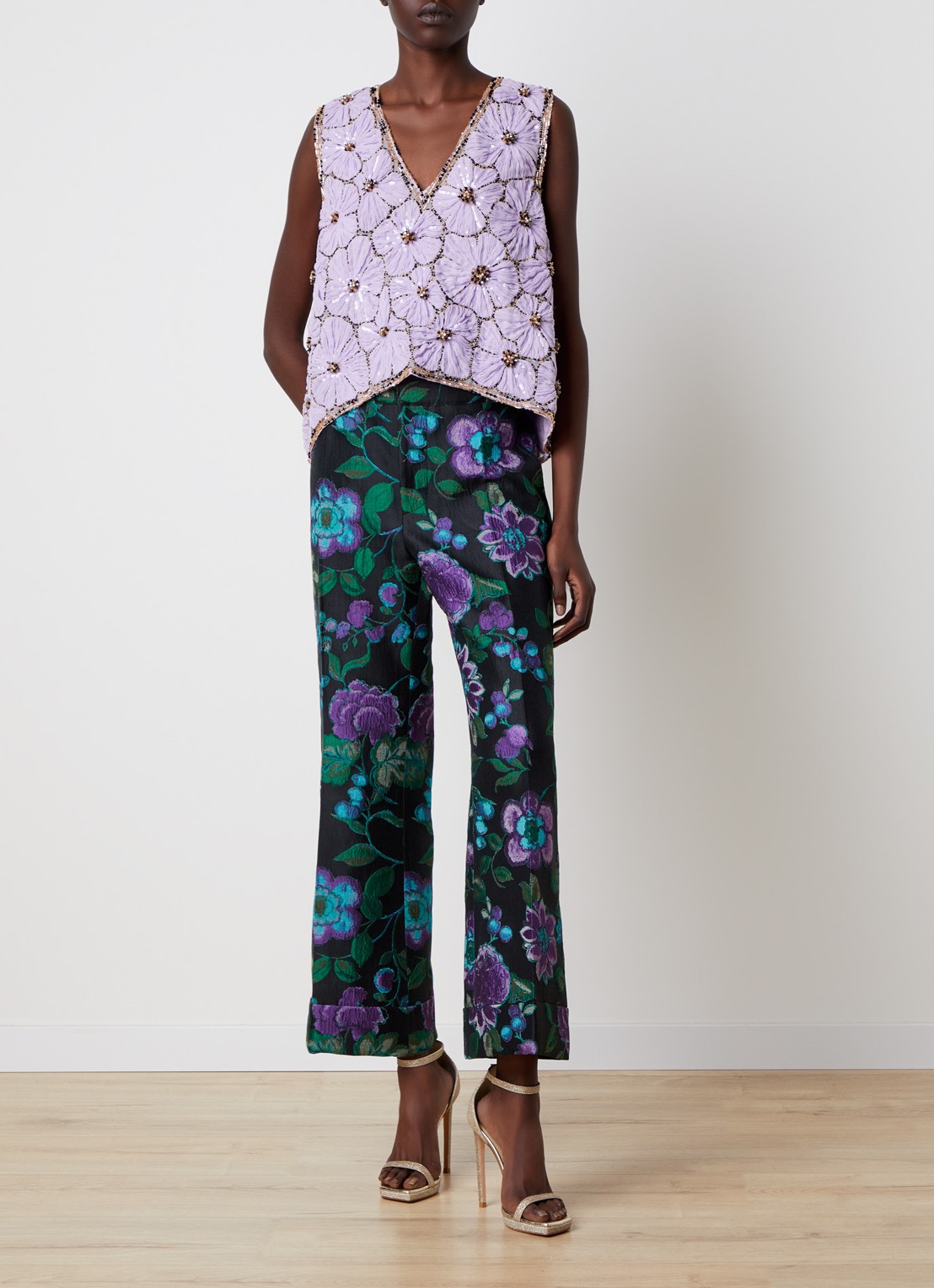 La DoubleJ Hendrix high waist cropped straight fit pantalon met jacquard dessin - voorkant 5 zwart