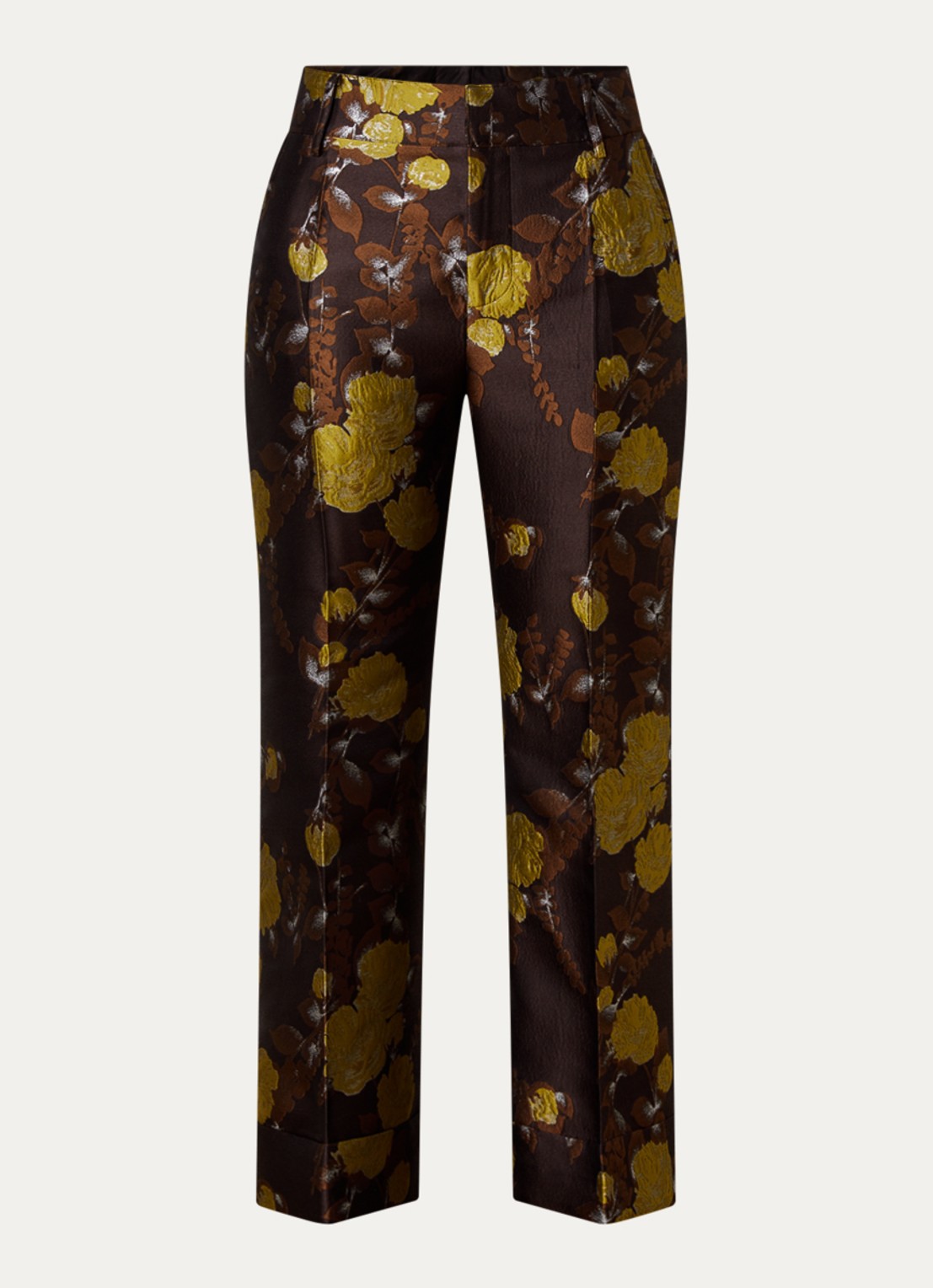 La DoubleJ Hendrix mid waist straight fit broek met ingebreide print - voorkant 2 donkerbruin