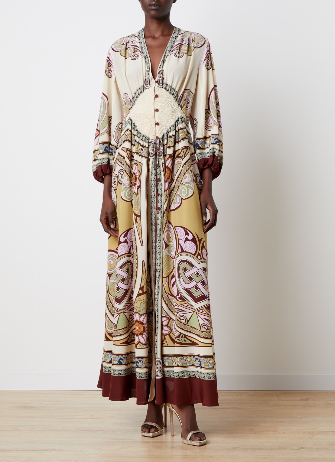 La DoubleJ Maxi jurk met print - detail gebroken wit