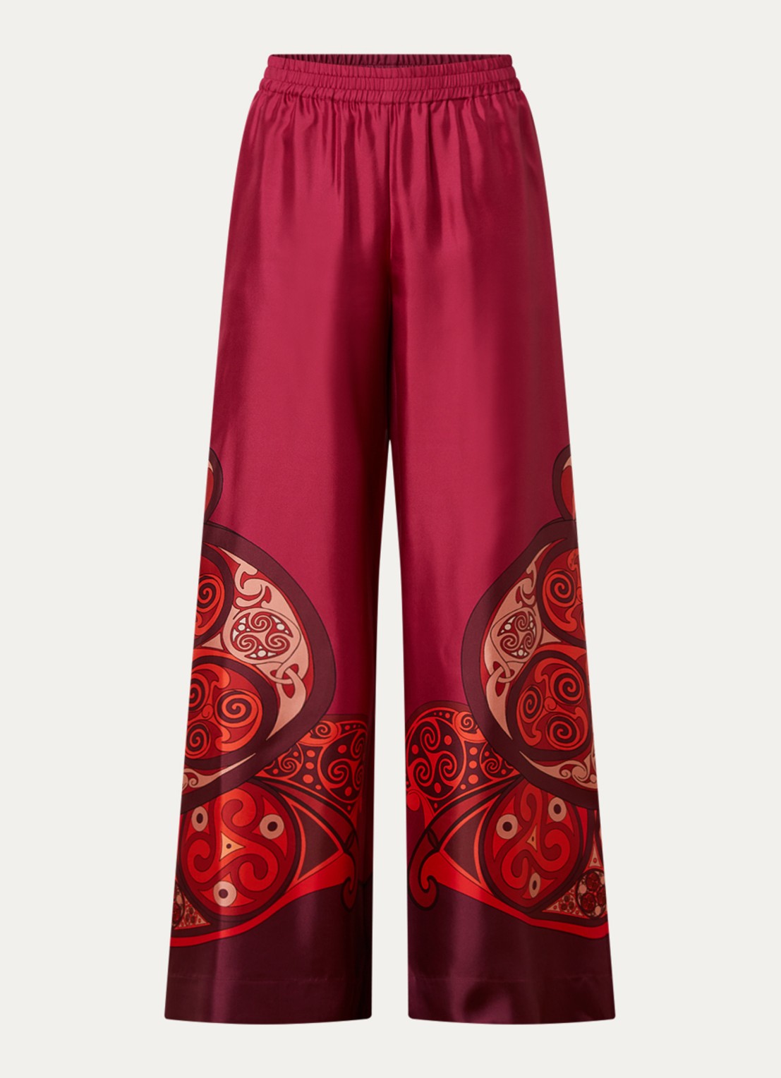 La DoubleJ Palazzo high waist wide fit broek van zijde met print - voorkant 4 donkerroze
