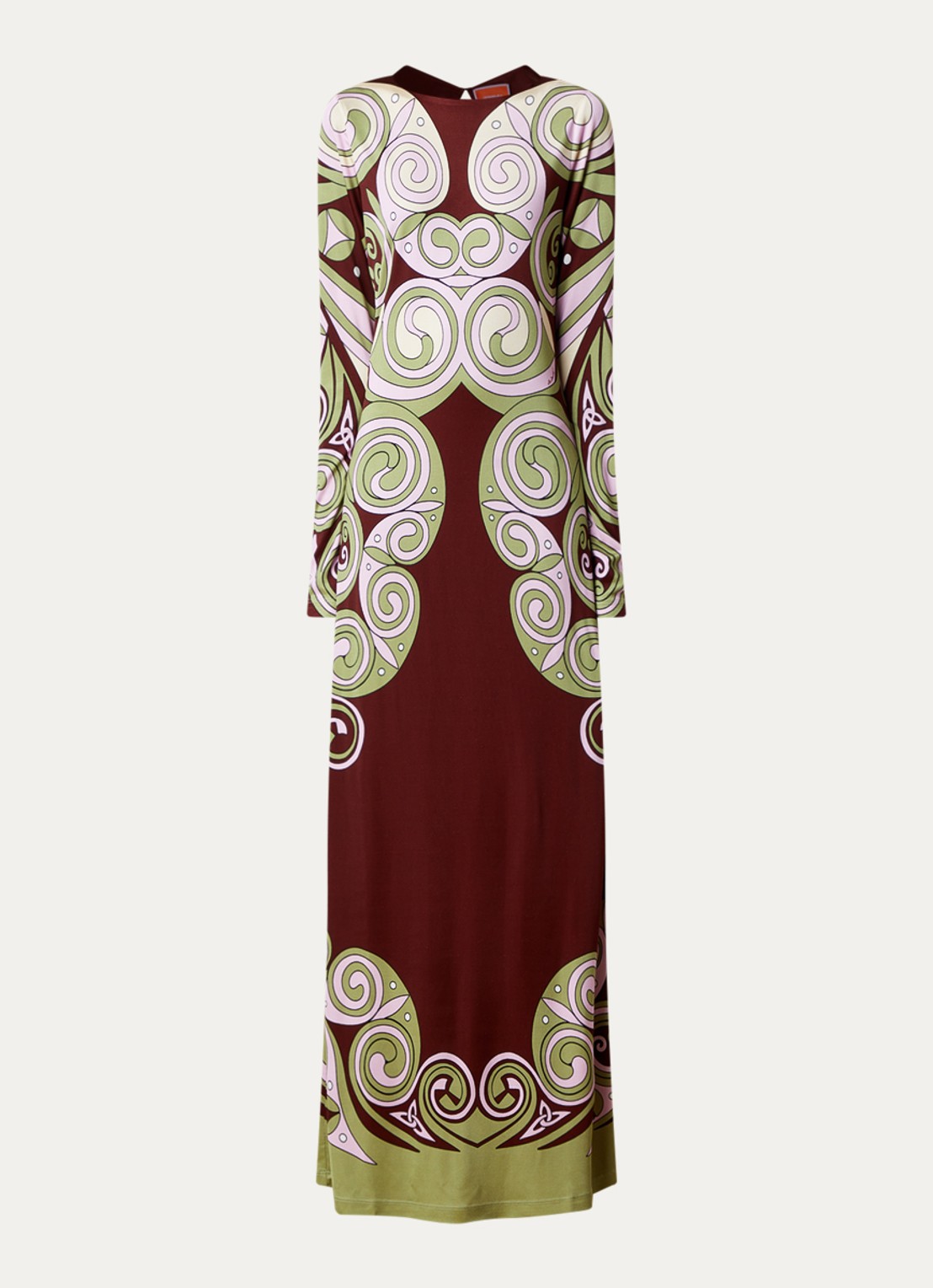 La DoubleJ Slinky Swing maxi jurk van jersey met print - voorkant 3 roodbruin