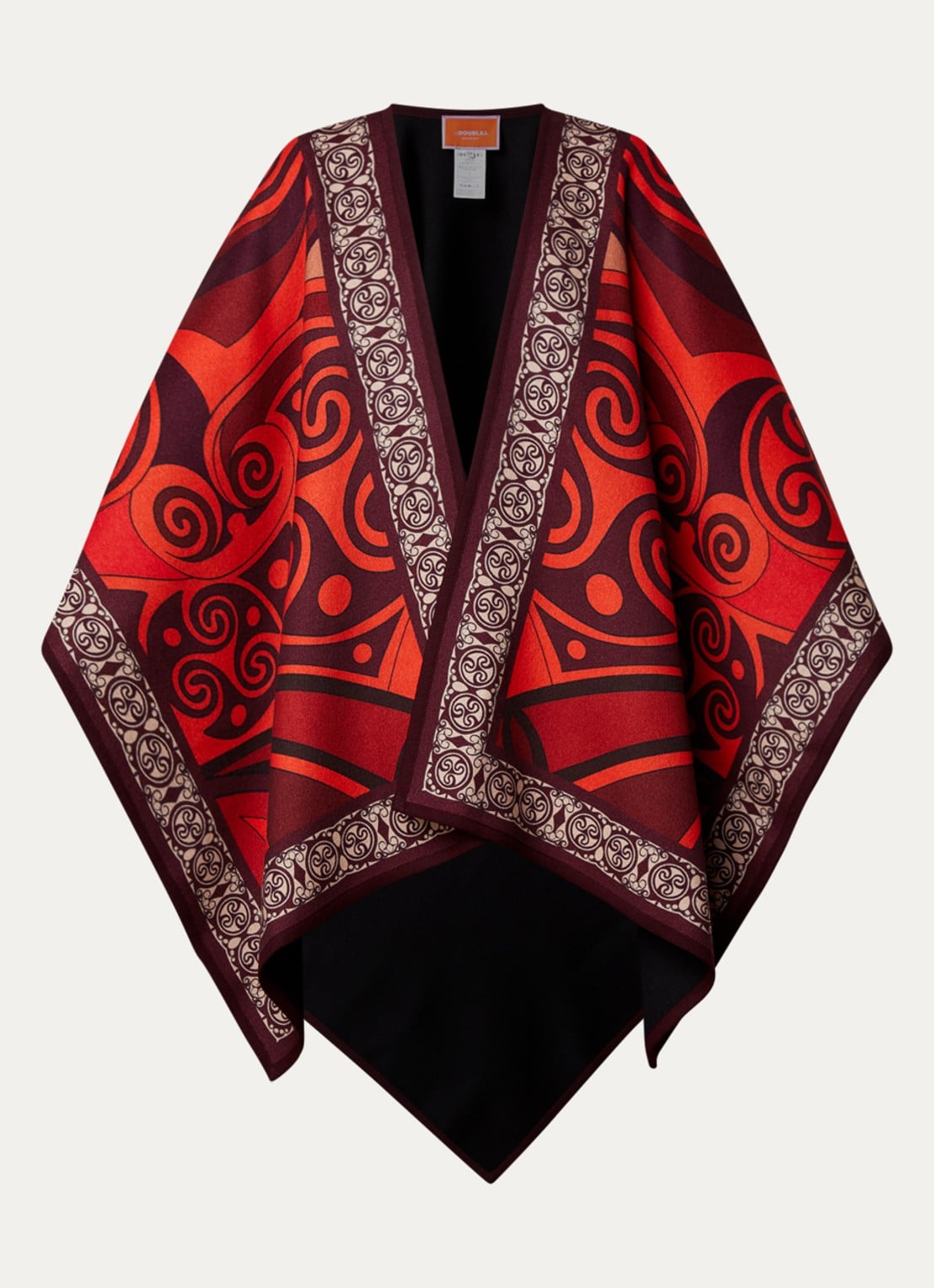 La DoubleJ Soul fijngebreide poncho van wol met print - voorkant 2 donkerrood